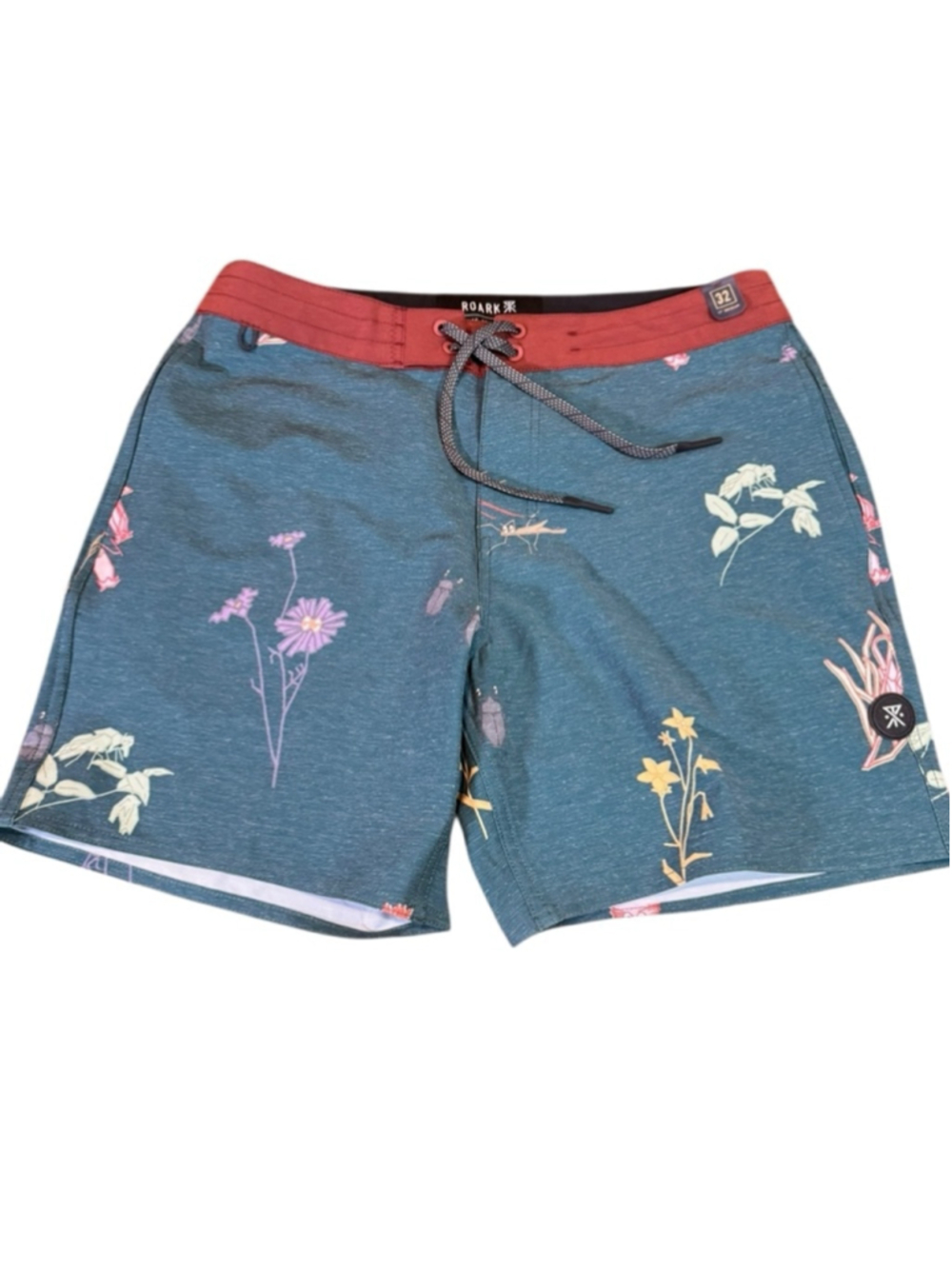 Men's Roark Teal Red Floral board Shorts Waist 38